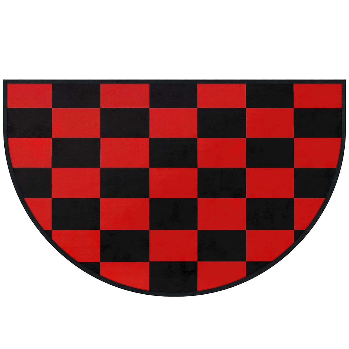 Mexpekil Paillasson demi-lune à carreaux noirs et rouges pour intérieur et extérieur - Demi cercle - Absorbant la saleté - 100 x 160 cm