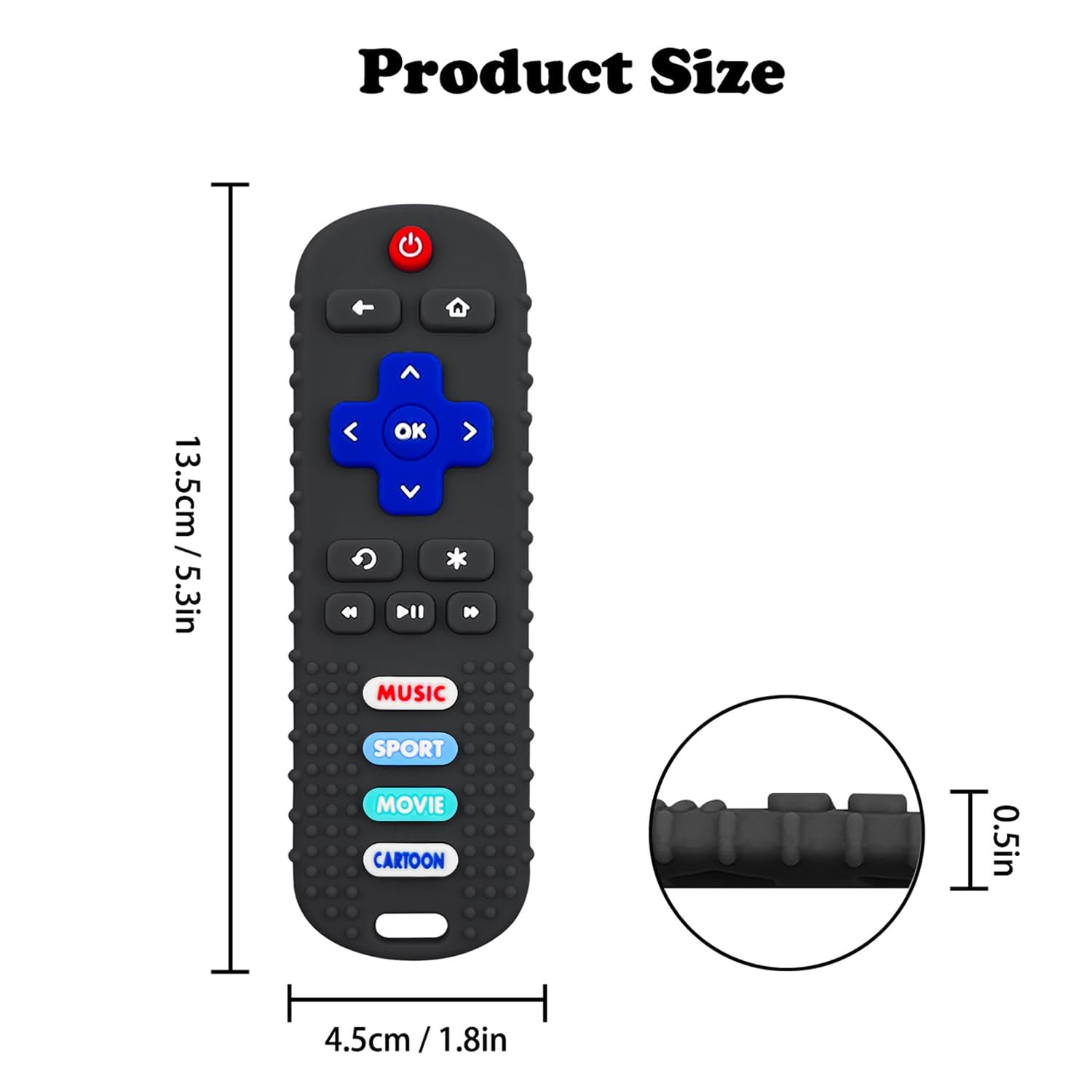 2-Pack Baby Remote Control Teether Toy for Babies 6-36 Months Silicone Baby Teething Toys Boys Girls Baby Teething Toys (Black + Gray)