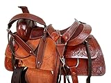 Western Trail Saddle Horse Pleasure Comfortable Ride Tooled Leather Rodeo Cowboy Saddles 15 16 17 18 FQHB (17 Inch, Snake Tooled Brown)