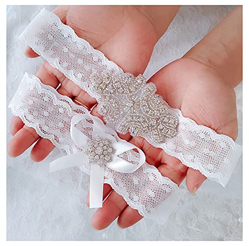 Afrsmw Liga de Encaje Blanco Elástica Liga de Novia Liga de Boda Perla Accesorios para Novias con Detalles