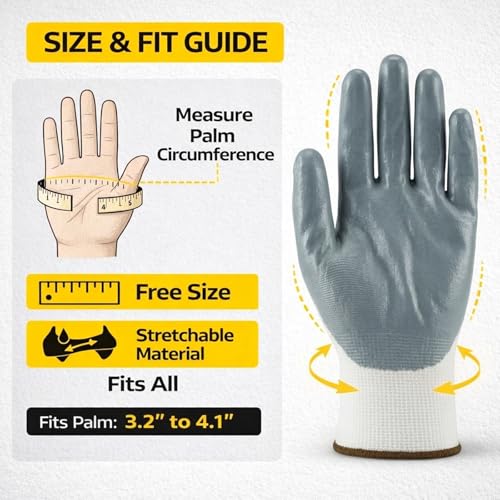 Image of 10 Pcs Reusable Multipurpose Nitrile Coated, Nylon Poyster Cotton Yarn Knitting, Safety Work Gloves For Men and Women - Gardening Hand Glove - Industrial Work, Cut-resistant, (5 Pairs Pack)
