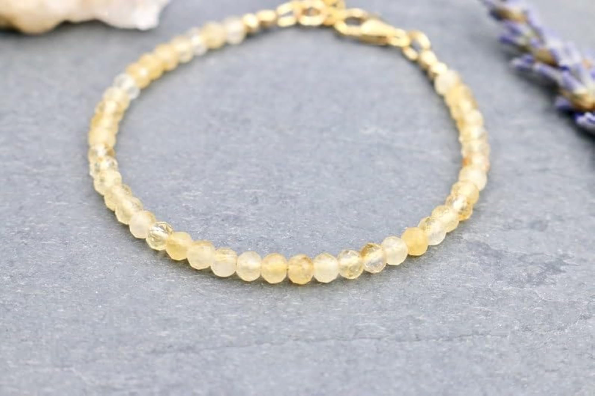 Citrine Round Beaded Bracelet, Adjustable Link with Gold Lock