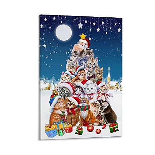 Póster de animales de Navidad con diseño de gato, pintura decorativa en lienzo para pared, sala de estar,...