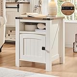 OKD Farmhouse Nightstand with Charging Station, 18' Rustic End Table with Adjustable Storage Shelf, Wood Rustic Wood Sofa Side Table for Bedroom