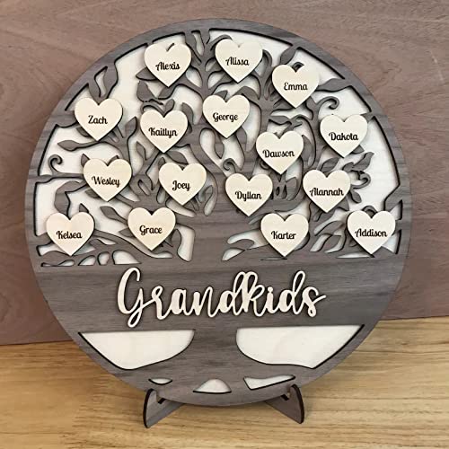 Personalized Custom Name Family Tree Wooden Decor Desktop Sign Wooden Decoration Sign Gift For Mom Christmas Mothers' Day With Names On Heart Shape #TOP4