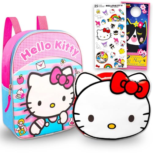 Hello Kitty Backpack and Lunch Bag Set - Bundle with 11” Mini School Bag, Lunch Box, Bottle, Stickers, More | Hello Kitty School Supplies for Kids