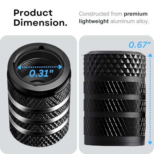 GlideSpark Tire Valve Stem Caps Cover – 4 Pack Tire Air Cap Metal with Plastic Liner Corrosion Resistant Leak Proof, Anodized Aluminum Tire Valve Cap Set for Car Truck Motorcycle SUV and Bike, Black