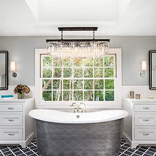 7Pm Farmhouse Chandeliers For Dining Room 40 Inch Modern 7-Light Vintage Black Crystal Chandeliers Lighting Fixture Dimmable Industrial Chandeliers Rectangle Chandeliers Pendant Lights Kitchen Island #TOP7