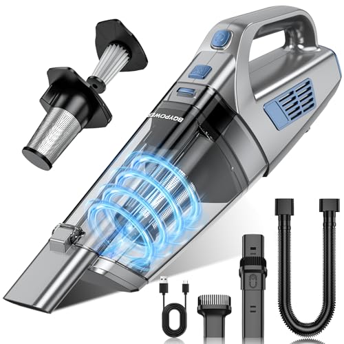BQYPOWER Handheld Vacuum Cordless Rechargeable, Hand Held Car Vacuum | 16000PA Strong…