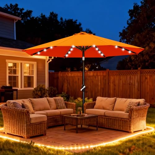 Image of ABCCANOPY Durable Solar Led Patio Umbrellas with 32LED Lights 9FT (Orange)