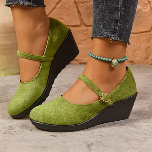 Women's Mary Jane Wedge Heels - Comfortable Dressy Suede Round Toe Ankle Strap Shoes for Women, Orthopedic Soft Sole2