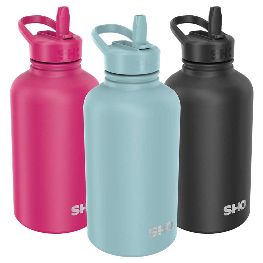 SHO Guzzler Water Bottle with Straw Lid - Leakproof, Dishwasher Safe, BPA Free, No Sweat, Vacuum Insulated Double Walled Metal Flask, 950ml & 1900ml - 24 Hours Cold (Arctic Mist, 1900ml) โ image 1