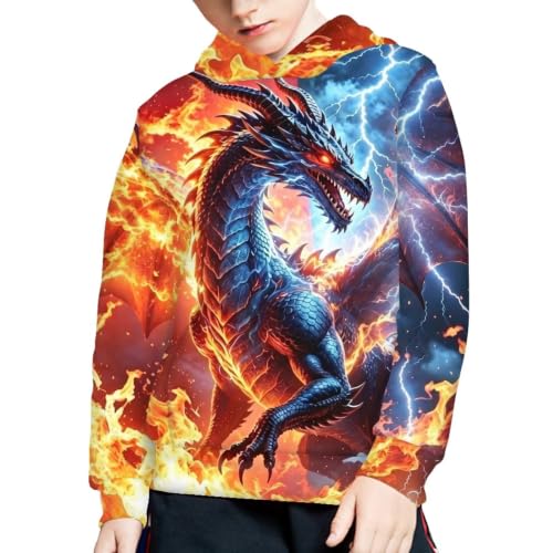 Image of WELLFLYHOM Boys Hooded Sweatshirts Hoodie Pullover Cool Graphic Crewneck Blouses Size 6-16