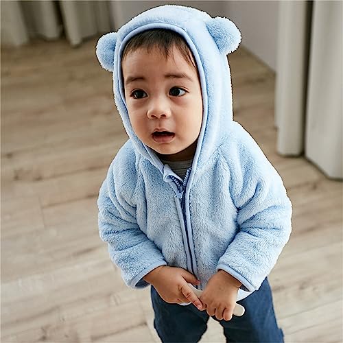 Toddler Girls Boys Cartoon Bear Ears Hooded Jackets Fall Winter Thick Solid Plush Fleece Zipper Coat for 0~3T2