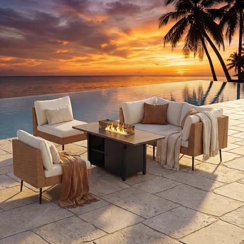 Rotihom 6-Piece Tight Weave Outdoor Patio Sectional with 55" Fire