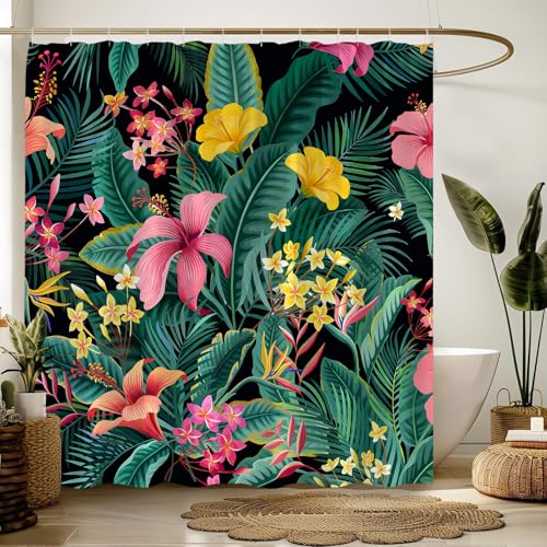 ZNLSU Green Leaves Flower Shower Curtain for Bathroom,70" WX70 H