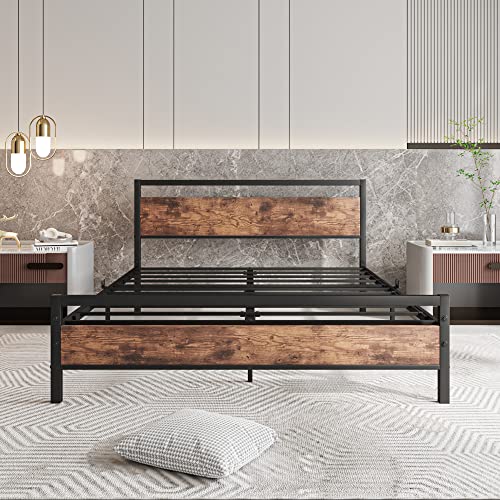 Hojinlinero Queen Bed Frame With Headboard,Metal Platform Bed Frame Queen With Headboard,Mattress Foundation,No Box Spring Needed Under Bed Storage Industrial Steel Slats,Black… #TOP4