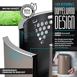 Arendo - Wasserkocher mit Toaster SET Edelstahl Beige, Wasserkocher 1,5L 40° 100°C Warmhaltefunktion Toaster 4 Scheiben LED-Display 6 Bräunungsgrade Brötchaufsatz