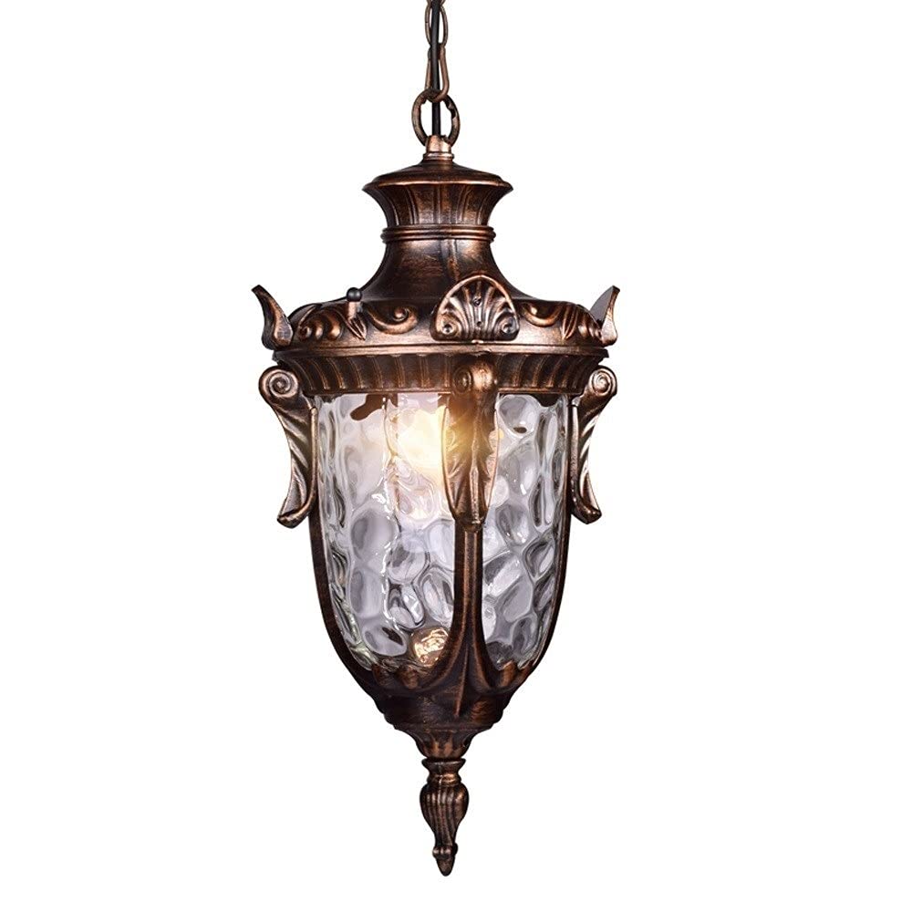 Lampe suspendue d'extérieur en verre dépoli et laiton étanche IP54 style rétro