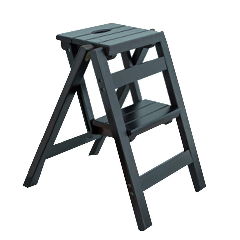 Tabouret échelle pliant en bois noir DASHADAO 38x46x50cm