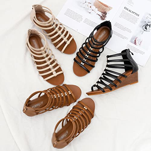 Sandals Retro Hollow Out Sandals Women's Summer Sloping Heel Round Toe Open Toe Sandals Sandal(B,36)4