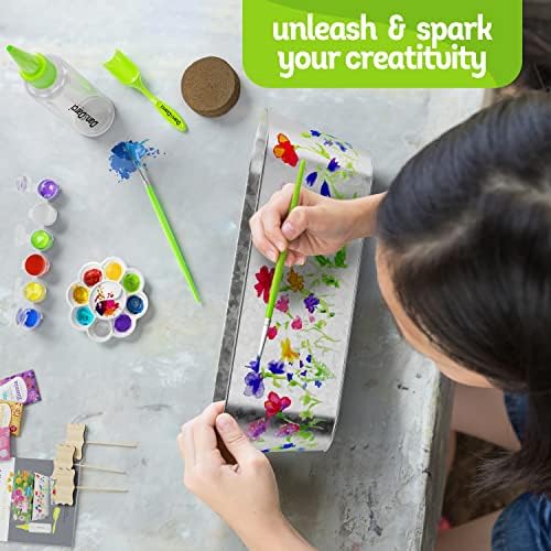 Paint & Plant Flower Growing Kit - Kids Gardening Science Easter Gifts for Girls and Boys Ages 6 7 8 9 10 Years Old - STEM Arts & Crafts Project Activity - Grow Your Own Cosmos, Zinnia & Marigold Garden