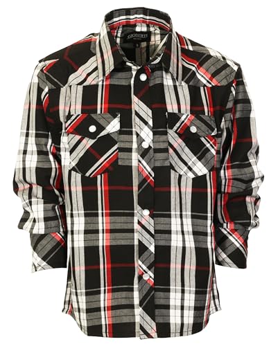 Image of Gioberti Boys Casual Western Plaid Long Sleeve Pearl Snaps Shirt