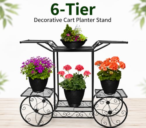 Image of 6-Tier Rust-Proof Metal Plant Stand for Balcony & Indoor Use - Heavy-Duty Gamla Stand for 6 Pots (Lohe Ka Stand) (cart design)