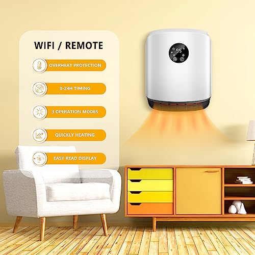 Tmwings Space Heater For Indoor Use Wall Mounted With Wifi/Remote,1500W Portable Heater Fast Heating With Adjustable Thermostat,Quiet Heater For Bedroom/Living Room/Office thumb #6