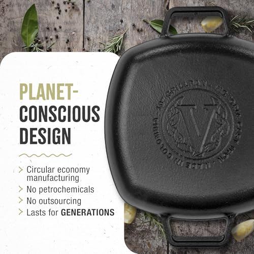 Image of Victoria Cast Iron Square Grill Pan with Double Loop Handles, Made in Colombia, 10 Inches