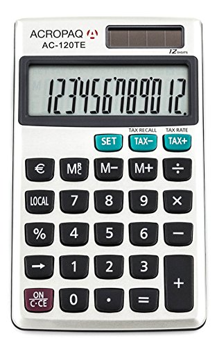 ACROPAQ AC-120TE - Calculatrice pro - format poche - fonction taxe et conversion euro - écran 12 chiffres - double alimentation - Pochette de protection Cover