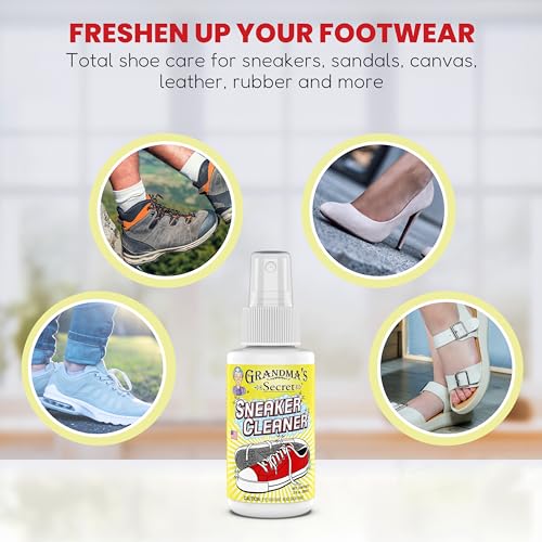 Grandma's Secret Sneaker Cleaner - Shoe Cleaner for Rubber, Canvas and Leather - Stain Remover Spray Removes Dirt, Grime and Grass - 3oz Sneakers Cleaner for Outdoor Shoes, Slippers and Moccasins3