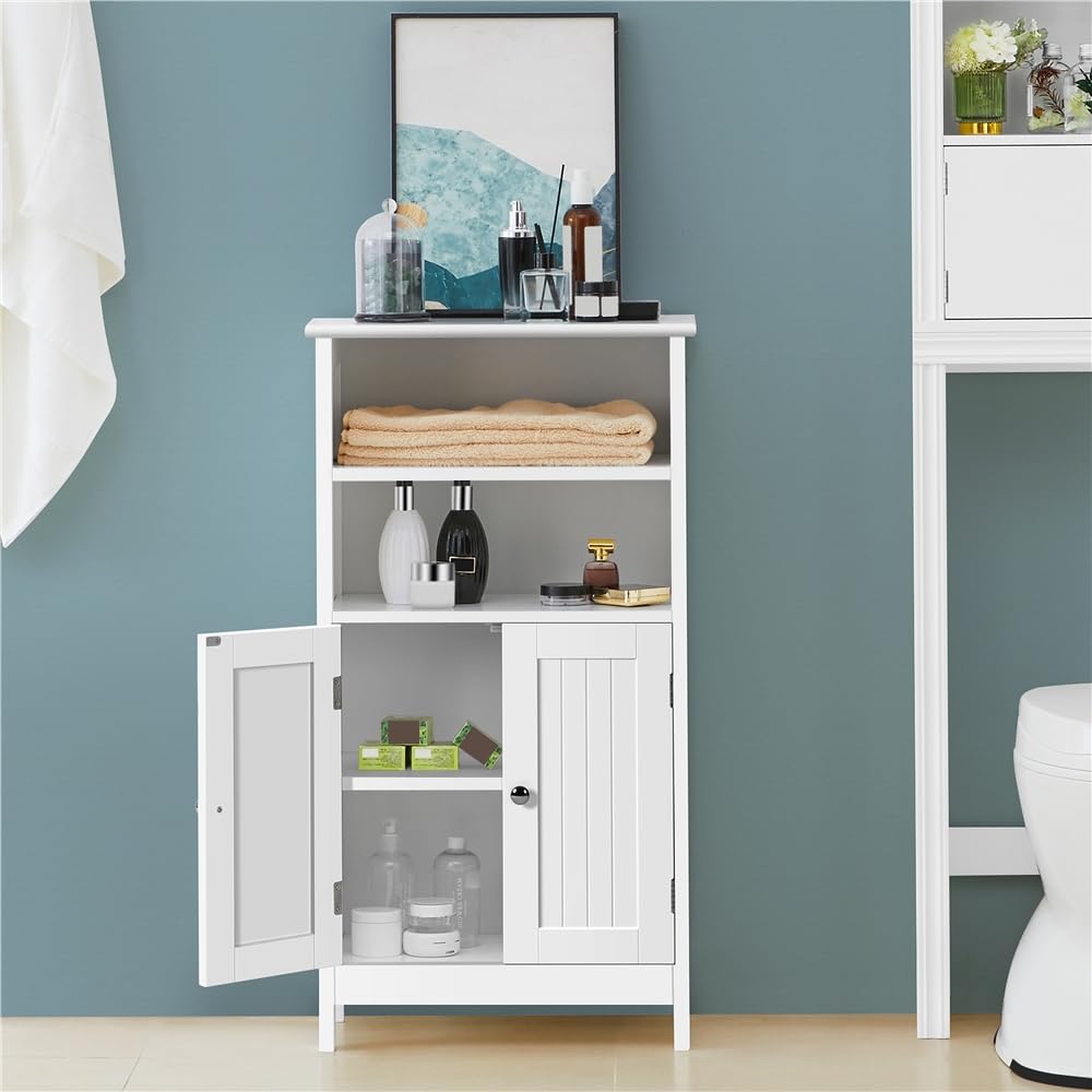 Yaheetech Mobile da Bagno Armadietto da Terra Autoportante Bianco Mobiletto da Pavimento con 2 Ante Ripiano Regolabile Armadio D'archivio Multiuso da Soggiorno Cucina 92,5 x 50 x 30 cm