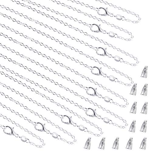 PP OPOUNT 30 Pieces Silver Necklace Chains Bulk Cable Chain and 30 Pieces Pinch Clasp Bails Dangle Charms for Jewelry Making(18 Inches)