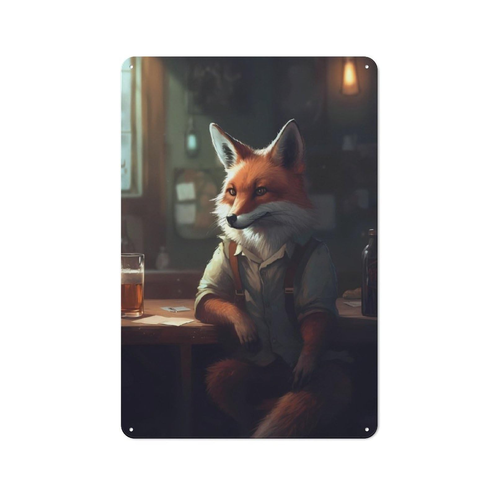 Fox Beer Retro Metal Wall Decor 30x20cm, Metal Sign for Pub, Home Bar, Shed Or Man Cave, for Relaxed Wall Styling
