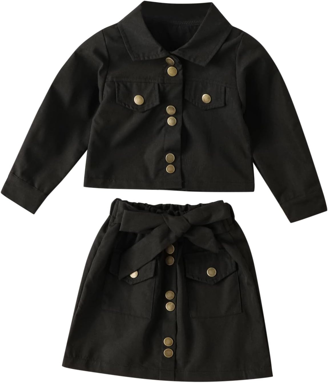 Toddler Kids Baby Girls Long Sleeve Jacket Coat T Shirt Tops Bow Button Skirts 2PCS Twin Baby Girl Clothing