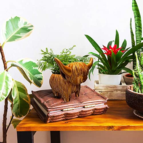 Highland Cow Planter Pots For Garden Succulent Decorations,Cute Highland Cactus/Flower Resin Plant Pot,Farmhouse Plant Container Holder For Indoor Outdoor Decor 5X5 Inches (A) #TOP6