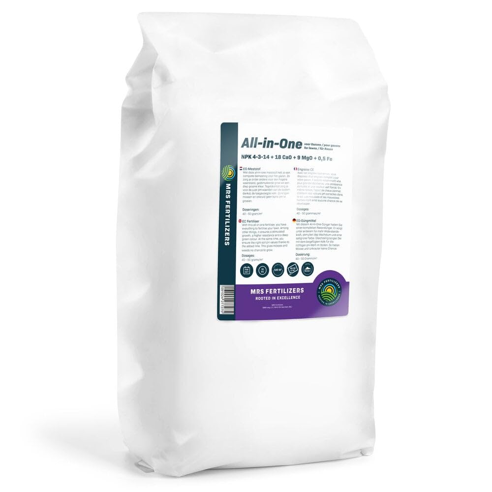 All-In-One : engrais gazon anti mousse avec chaux - 20 kg : 500 m² - avec du magnésium pour un gazon vert foncé - utilisation à l'année