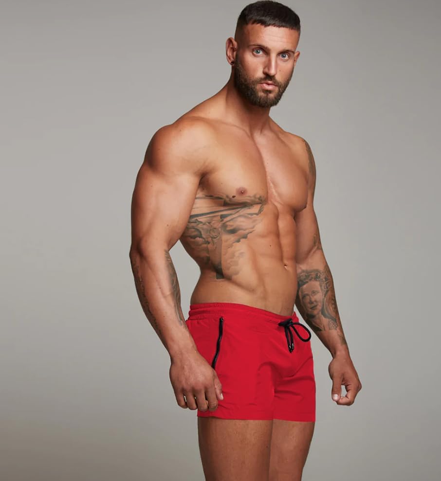 Miniatura 3 de Traje de baño para hombre de secado rápido, bolsillos con cremallera, pantalones cortos de natación con forro de malla