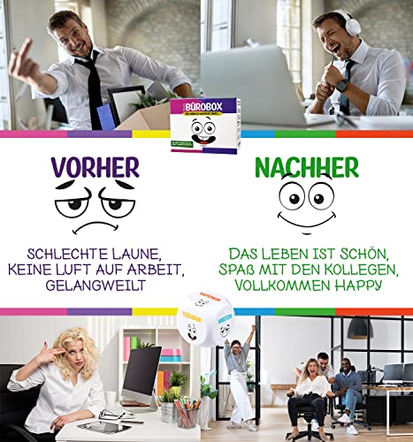 Lustige Büro Geschenk Box | Witzige Geschenkidee für Arbeitskollegen | 24-teilig | Textmarker, Anti-Stress Würfel, Notizblock, Stempel uvm.