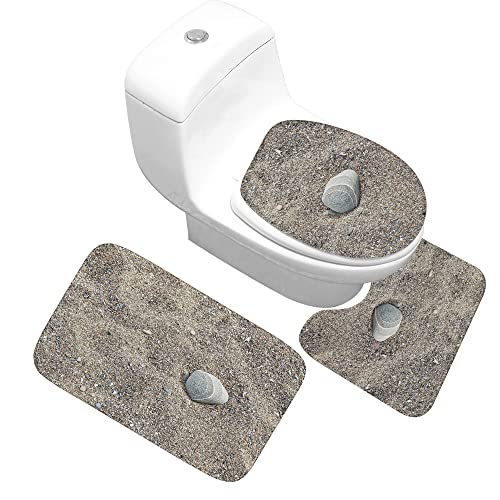 GRGFG Badteppich Set,Badematten Teppich-Set 3 Stück Strandstein 3D-Druck rutschfeste Badematten Weiche Mikrofaser…
