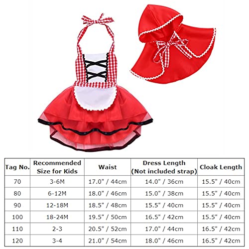 Imekis Little Red Riding Hood Costume For Girls Baby Toddler 1St 2Nd Halloween Outfit Fancy Cosplay Deluxe Storybook Plaid Maid Apron Dress Up Cape Cloak Infant Fairy Tale Princess Party Supply 3-6 Months thumb #6