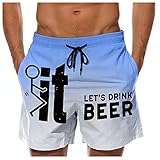 KIMODO Badeshorts Schnelltrocknend Schwimmhose Sporthose für Herren Bedruckte Badehosen Strandkleidung Sports Running Strandshorts Board Kurze Hosen mit Kordelzug (A-Grün, S) (B-Blau, 4XL)