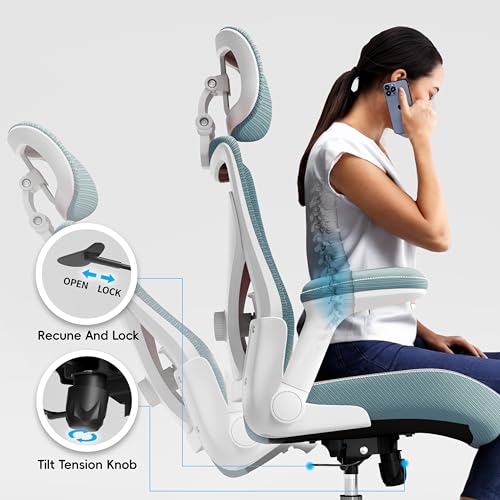 Ergalithic Office Home Ergonomic Desk Chair-Computer X-Shaped Chair Mesh PU Leather with Adjustable Lumbar Support-Executive Chair High Back Flip-Up Arms for Long Hours - Image 8