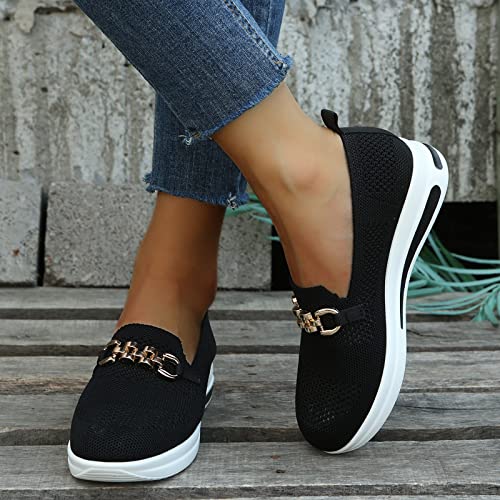 Women's Breathable Mesh Slip on Loafers Low Top Non-Slip Soft Sole Knitted Tennis Shoes Lightweight Platform Sneakers for Women Casual Outdoor Walking Shoes4