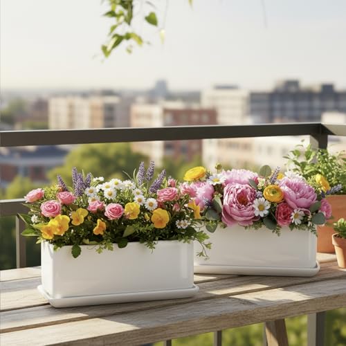 Image of MyGift White Ceramic Succulent Planter with Drainage & Saucer, 2 Pack