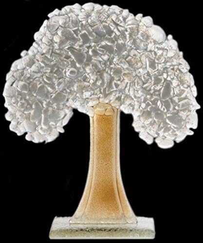D&J Glassware Fused Glass Four Seasons Tree Collection - Winter, Silver, Bronze, White