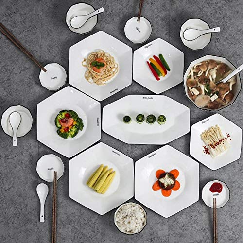 Nordic sześciokątne ceramiczne zestawy obiadowe 56 szt. Talerze sałatkowe spodki miski pałeczki porcelanowa zastawa stołowa kreatywna rodzinna zastawa stołowa na przyjęcie prezent