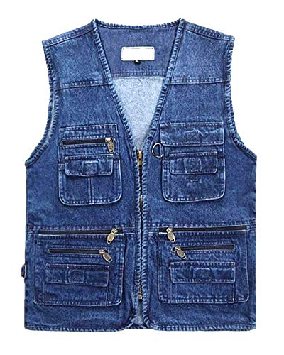Daoba Herren Jeansweste Fotografen Ärmellos Jacken Outdoor Camping Multi-Tasche Wandern Arbeitsweste Baumwolle Anglerweste