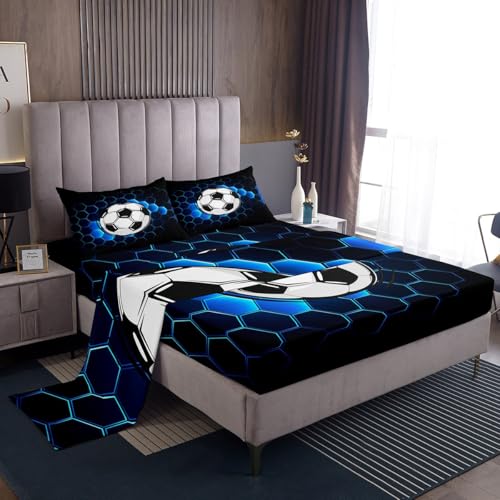 Loussiesd Juego de sábanas con diseño geométrico de panal de abeja, tamaño individual para niños, adolescentes, juego de cama hexagonal con sábana bajera ajustable de bolsillo profundo + 1 funda de